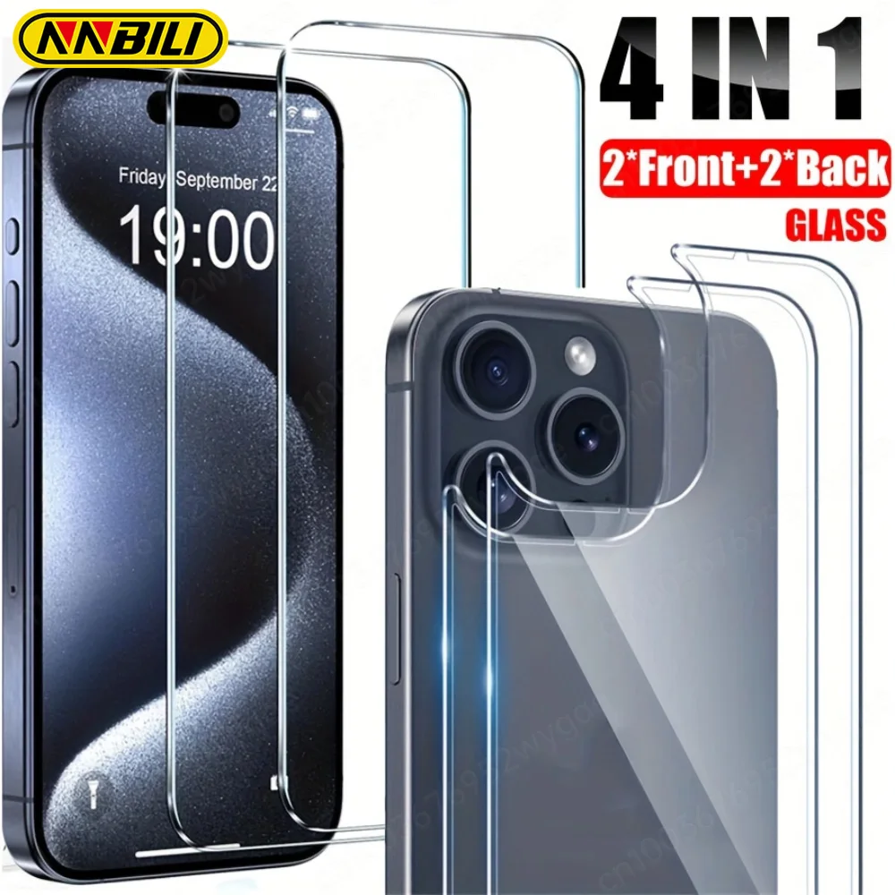 NNBILI 4in1 الجبهة الخلفية الزجاج المقسى آيفون 16 15 14 13 برو ماكس الهواتف الأمامية والخلفية واقي للشاشة فيلم الزجاج حامي #1
