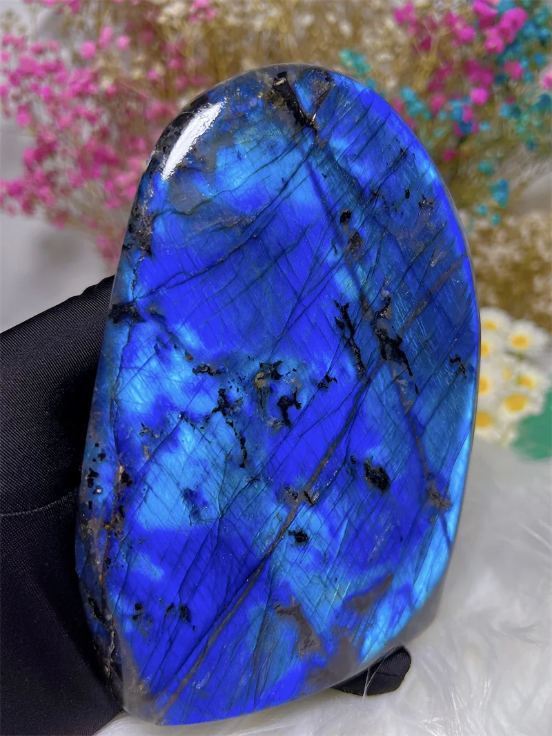 Natura Crystal Stone Devil Blue Light Labradorite SPhere Free Form  Carving Reiki Healing Stone Home Decoration Exquisite Gift