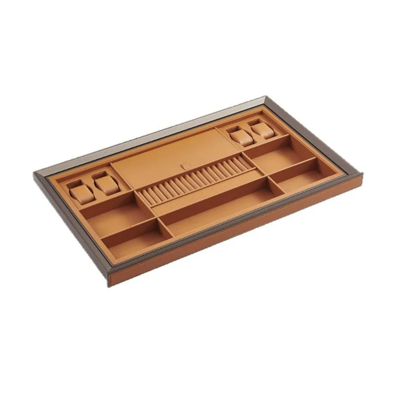 Drawer Basket for Wardrobe Closet Jewelry Organizer Multi-Tier Leather Storage Box with Damping Bottom Tray Hardware for