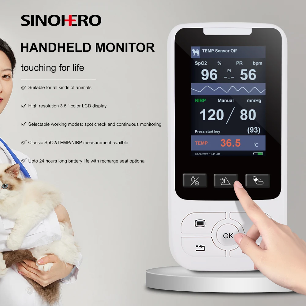 

Ветеринарный портативный монитор Sinohero для измерения SpO2/PR и показателей жизнедеятельности, медицинское оборудование для животных