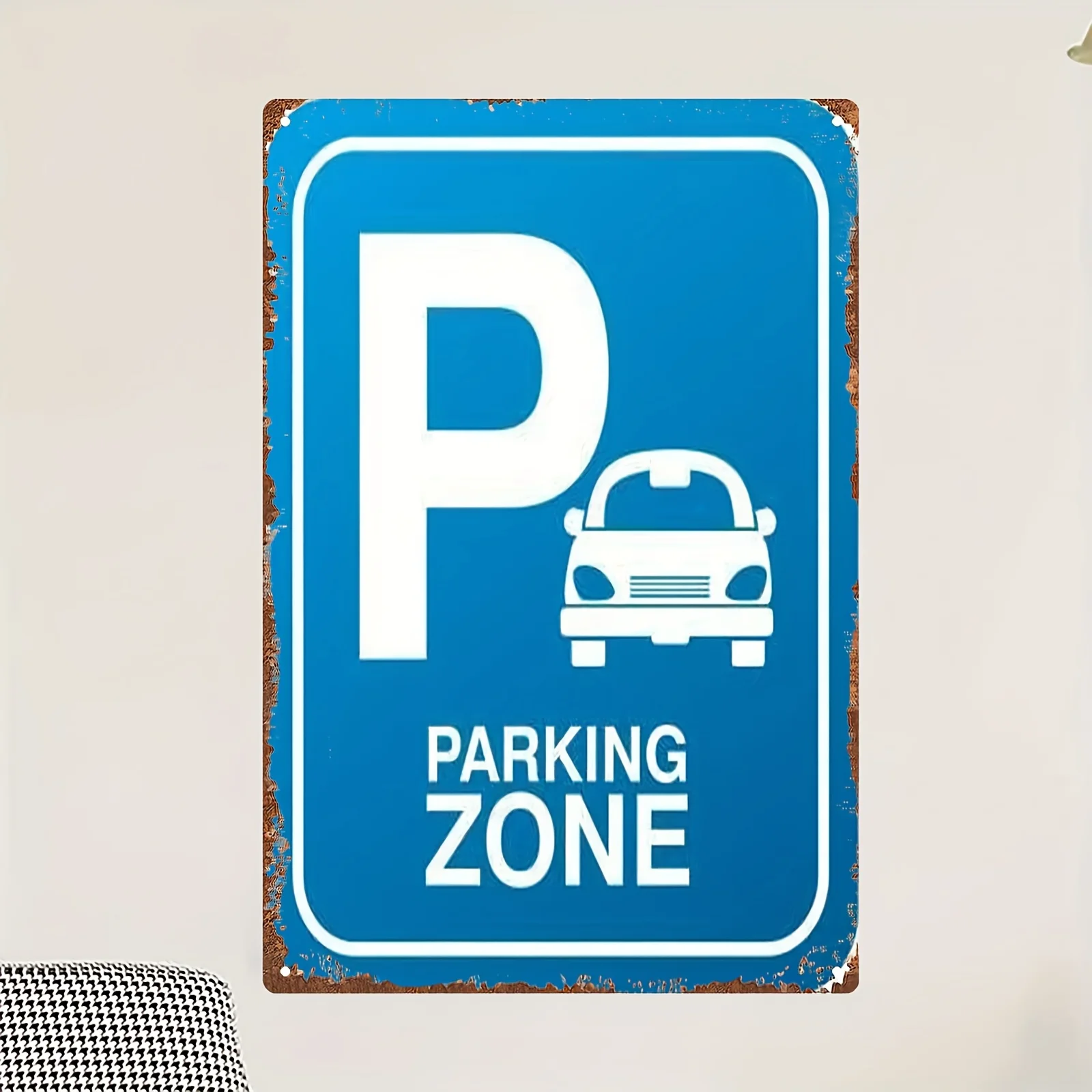 Vintage-Style Metal Parking Sign -  Blue Iron Plaque with White Lettering, for Lot, Community Entrance, Shopping Mall, Off