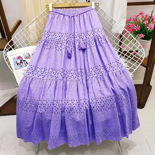 Imagen 2 del producto Mujer Color sólido encaje cintura alta Patchwork Crochet gran Swing A-line vestido de longitud media moda nueva