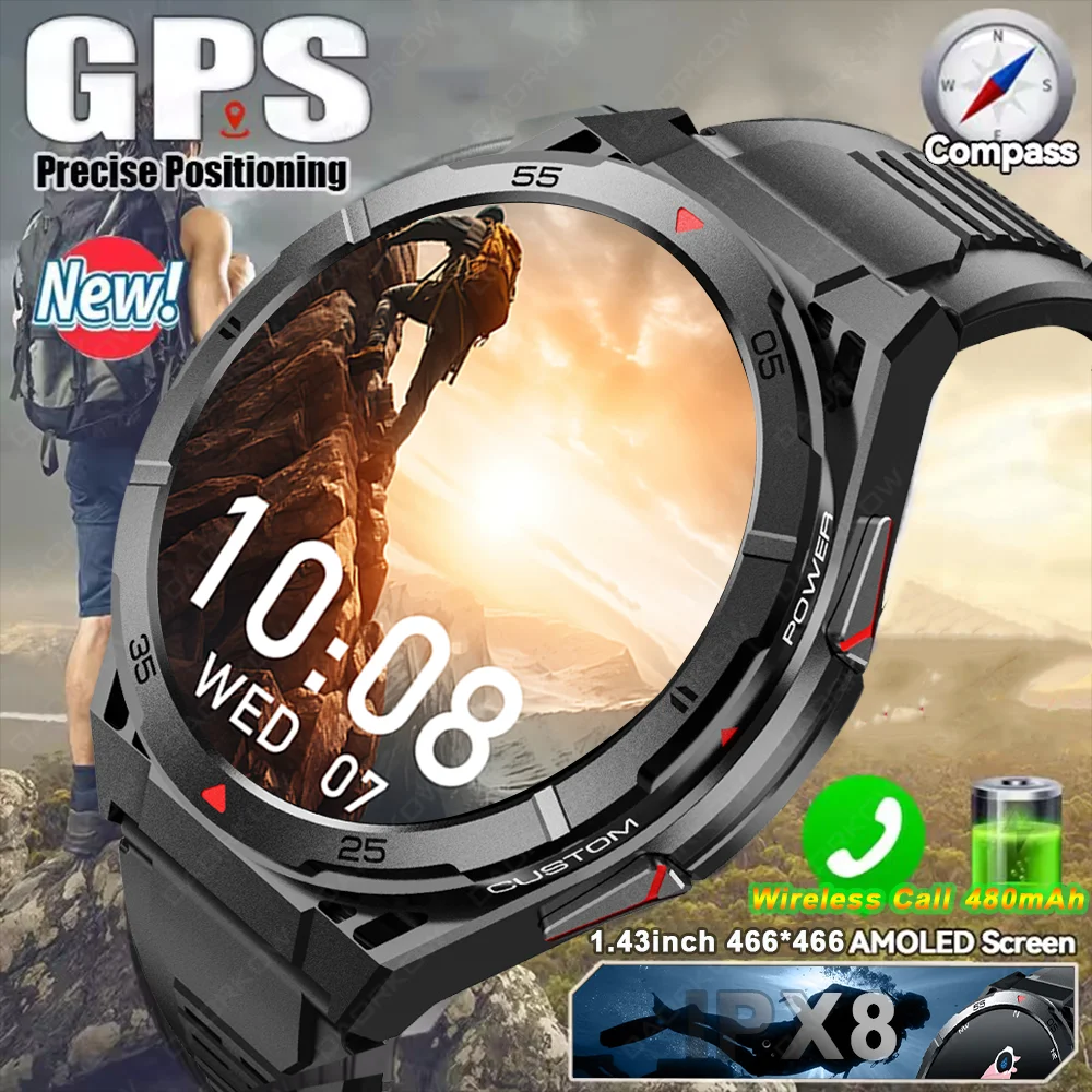 

Новинка 2024 года для умных часов Huaiwei, GPS, спортивный компас, трек сердечного ритма, музыка, беспроводной вызов, 5 атм, водонепроницаемый AMOLED-экран, умные часы