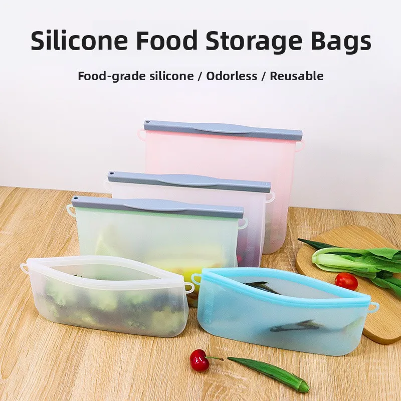 シリコン製電子レンジ対応鮮度保持バッグ、果物と野菜用、再利用可能なエコフレンドリー食品保存袋