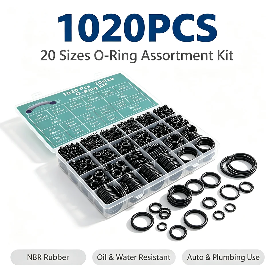 1020/225pcs NBR Rubber O-Ring Kit Metric Sealing Washers Oil Resistant O Ring Gasket Assortment for Automotive Plumbing Repair