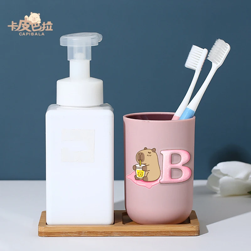 Kawaii Capybara Child Mouthwash Cups Creative Cartoon 26 Letter Printed Toothbrush Cup Cute Water Cups New Tooth Glass Home Gift