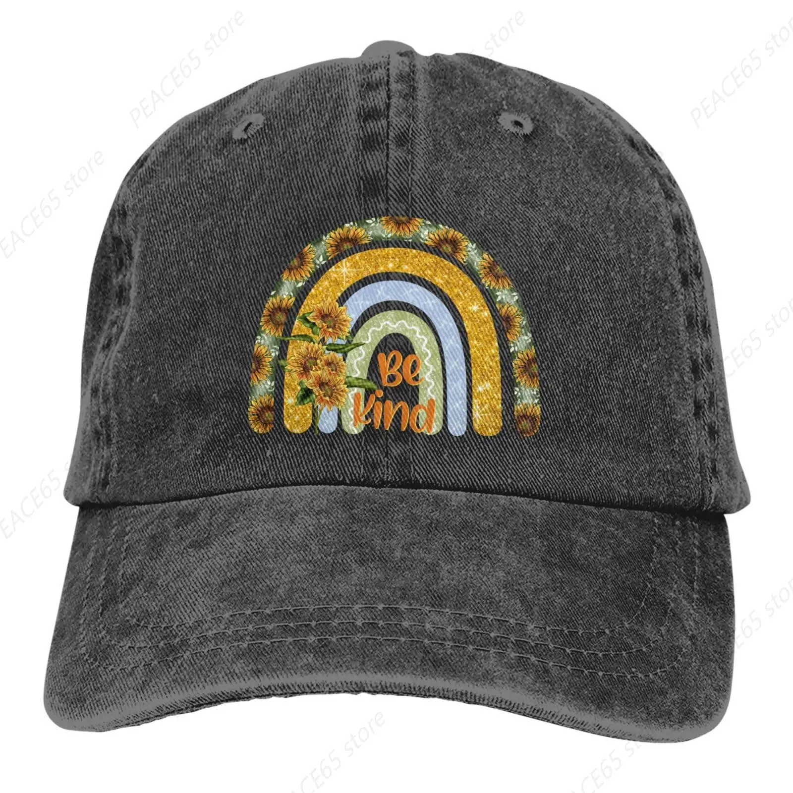 

Be Kind Sunflower Rainbow Design Baseball Cap Golf Hat Adjustable Original Classic Low Profile Cotton Hat Men Women