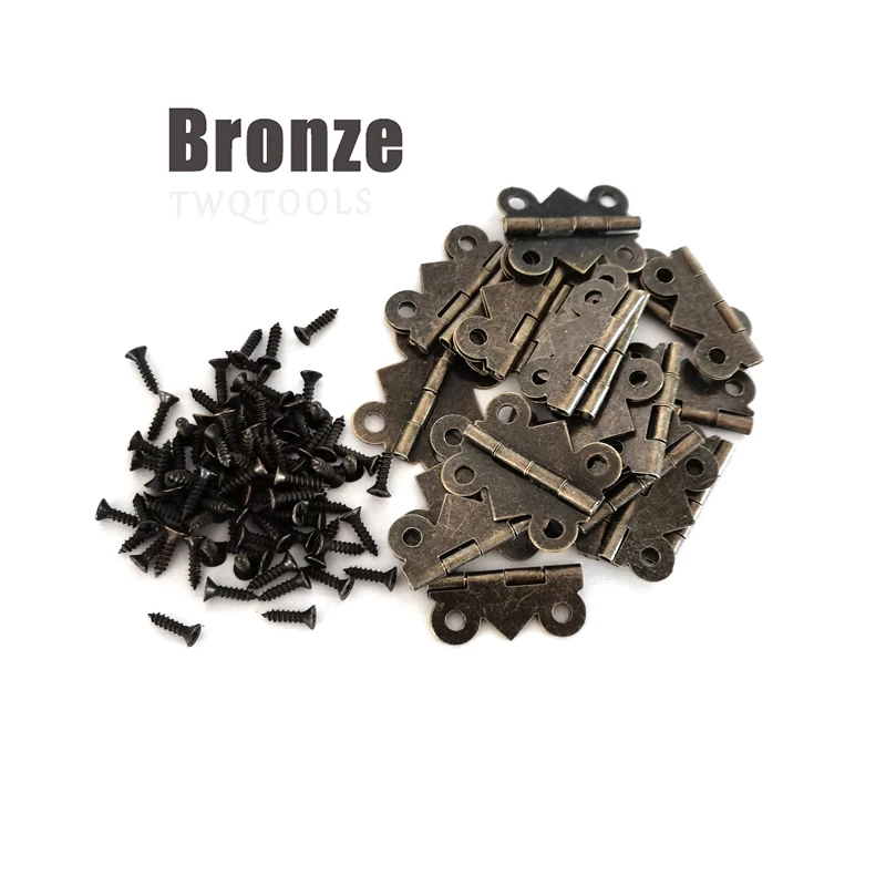 100PCS Mini Hinges with 400pcs Screws M2x8 Antique Bronze Vintage Wooden Jewelry Box Butterfly Iron Hinge 24x21mm