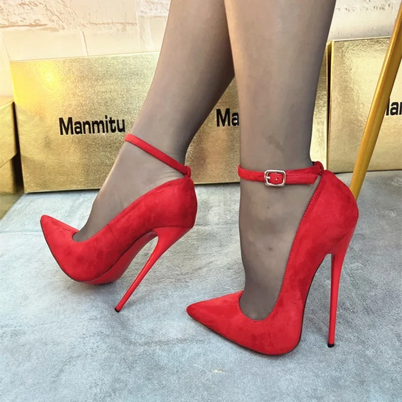 

2025 New 12cm High Heel Sexy Party Queen Black Pointed Suede Fine Heel Simple One Button Large Versatile Women's Shoes