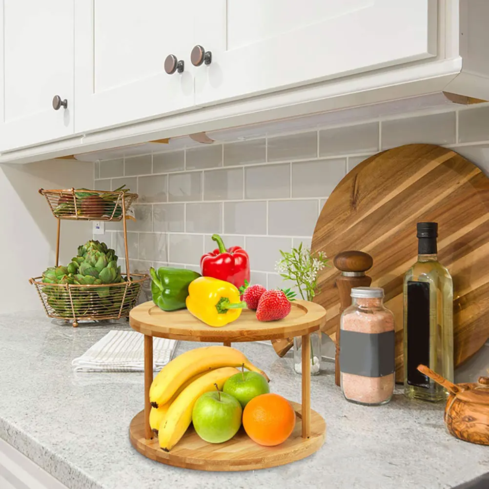 

Elegant Bamboo Desktop Storage Rack Double-Layer Seasoning Organizer Rotating Stand Rotatable Storage Rack Rotating Stand