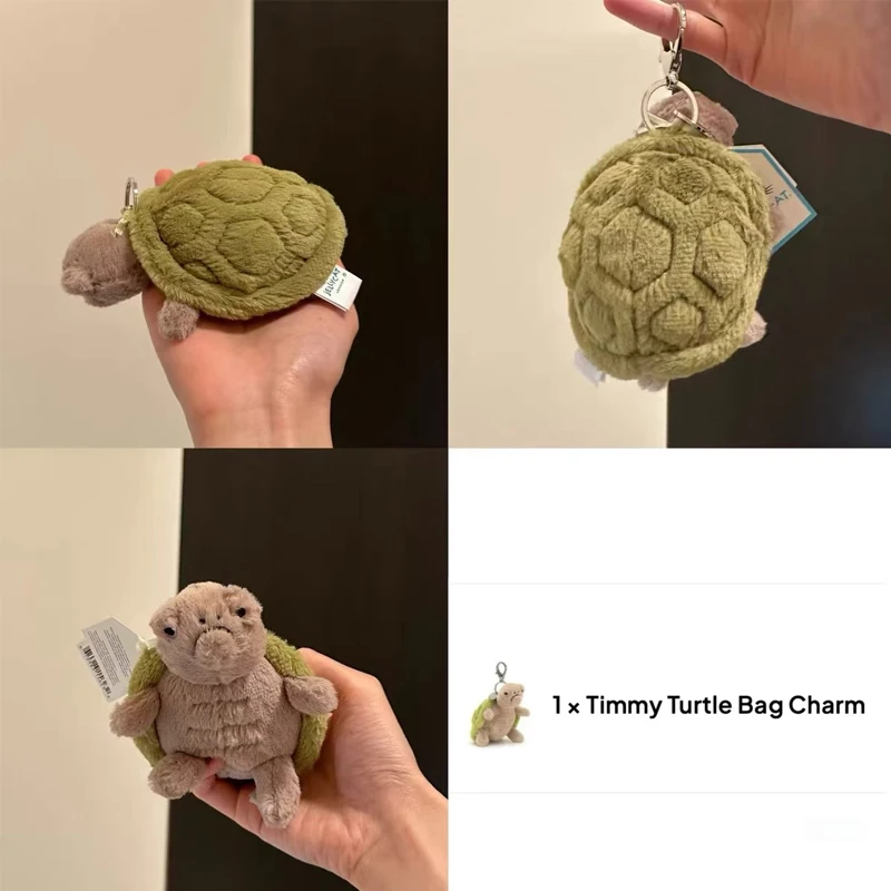 Original Jellycat Mr. Timmy Turtle Pendant Keychain Cute Girl Bag Doll Plush Toy Key Ring Cute Turtle Plush Toy Baby Doll Gifts