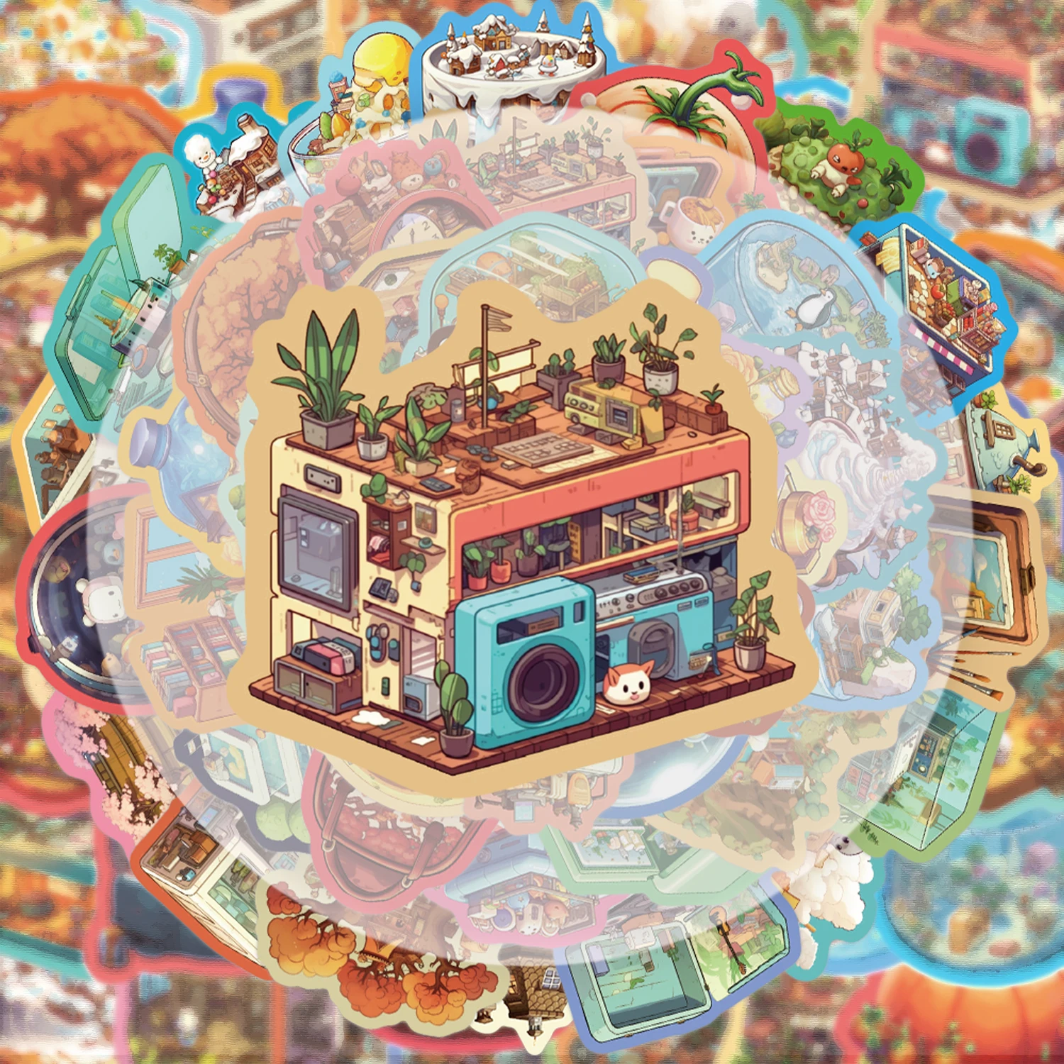 50 Microcosmic World Graffiti Stickers, Suitable for Decorating Water Bottles, Laptops, Mobile Phones, Suitcases, Skateboards, Guitars, Gift Boxes, and Party Decorations