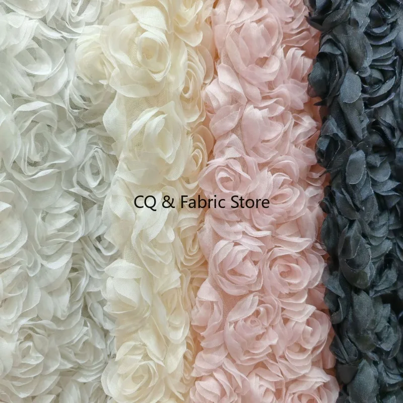 

3D большая роза с вышивкой, кружевная ткань, сетчатое свадебное платье, сценическая одежда, дизайнерская ткань для шитья своими руками