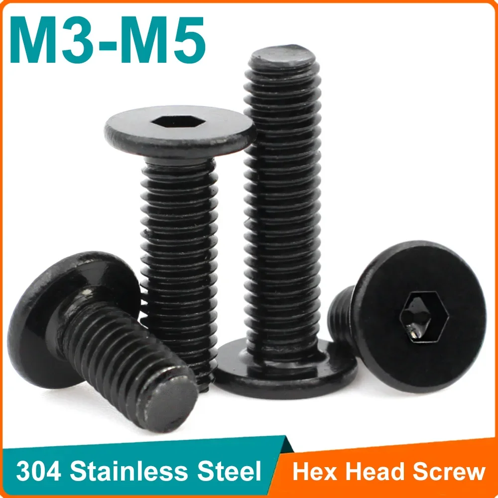 40/50/250/500 Uds negro 304 acero inoxidable M3 M4 M5 M6 Hex Socket Ultra fino Super baja cabeza plana CM tornillo Allen