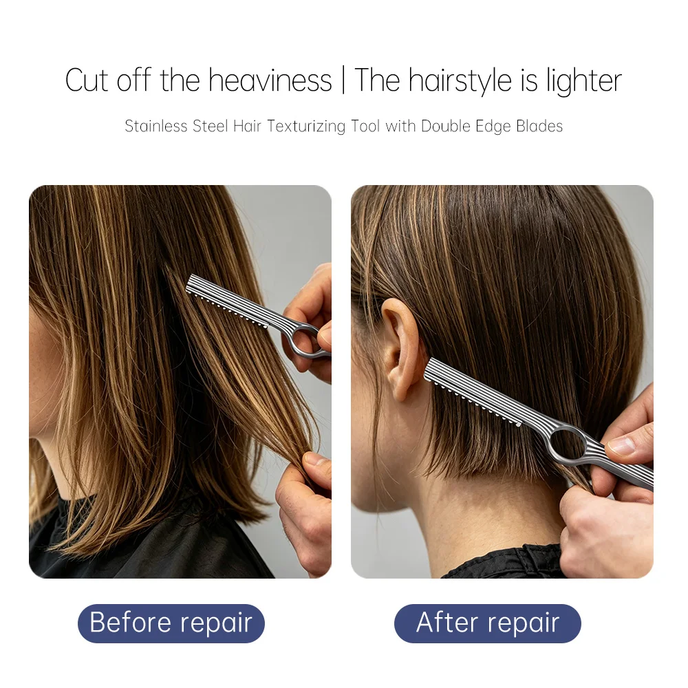All-Metal Professional Barber Texture Thinning Razor, Stainless Steel Styling Blade, Adjustable Cutting Thickness, Hair Layering Trimming Tool, Salon Barber Shop Home DIY Haircut Gift Box Set