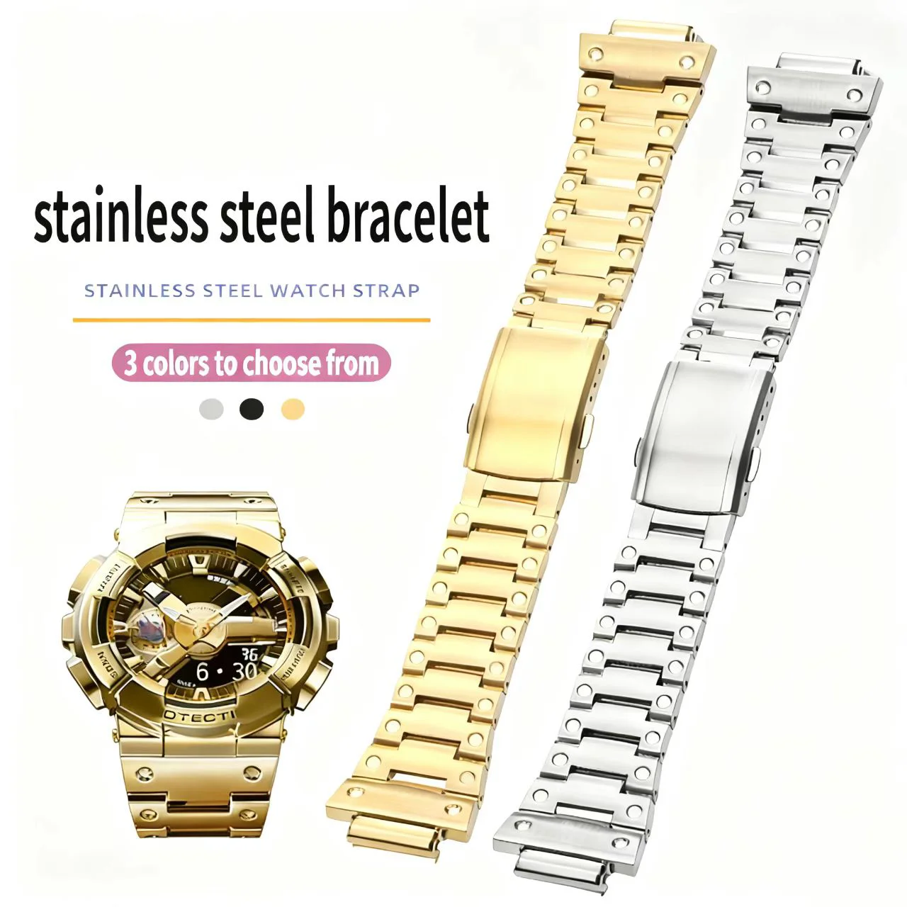 

For Casio G-SHOCK GA100 GA110 GA120 GD100 120 Solid stainless steel waterproof Watch Strap case metal golden silver watchband