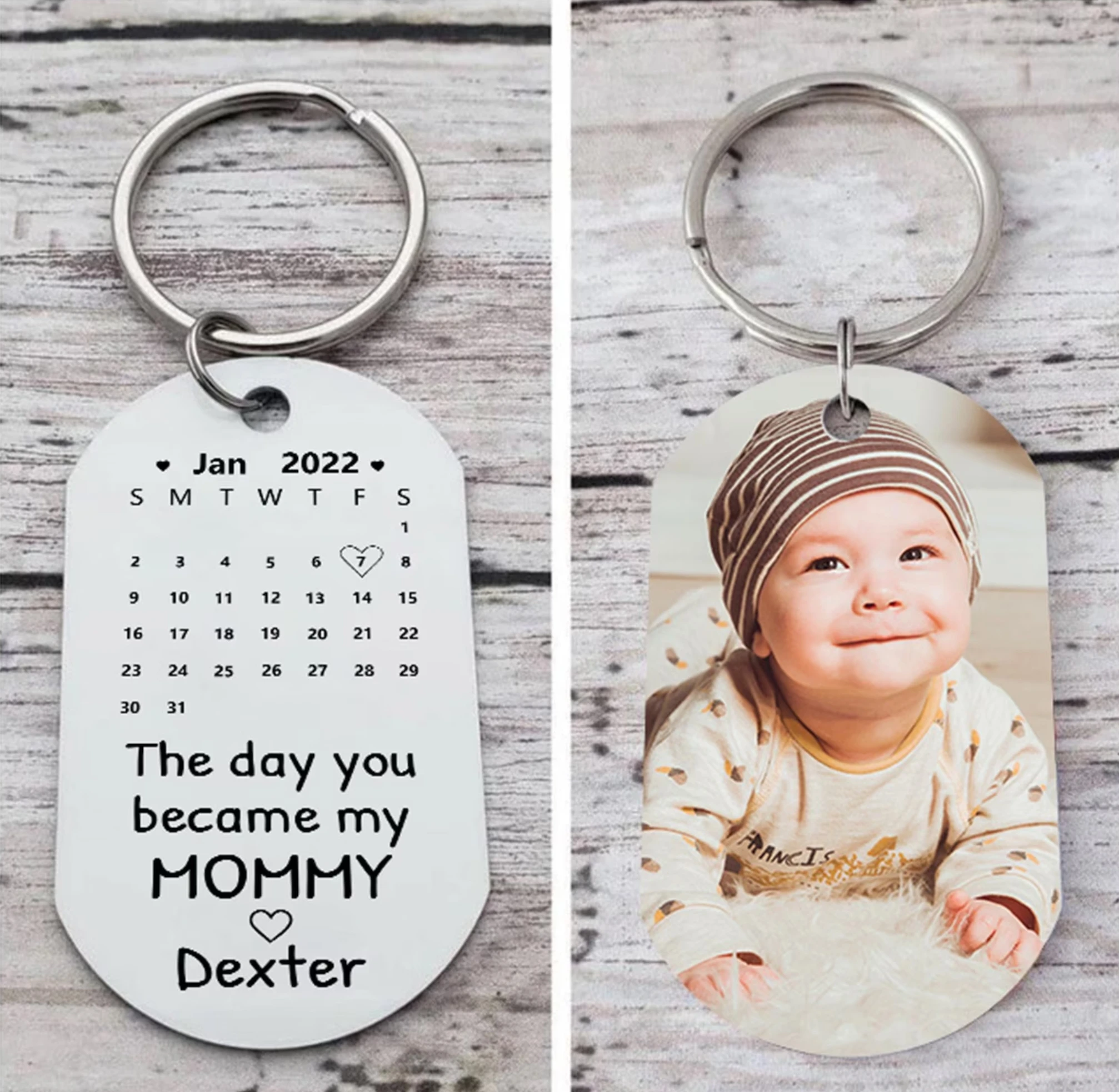 

Personalized Calendar keychain with Photo The Date You Became My Mommy Date Save KeyChains Special Gift For New Mom Mothers Day