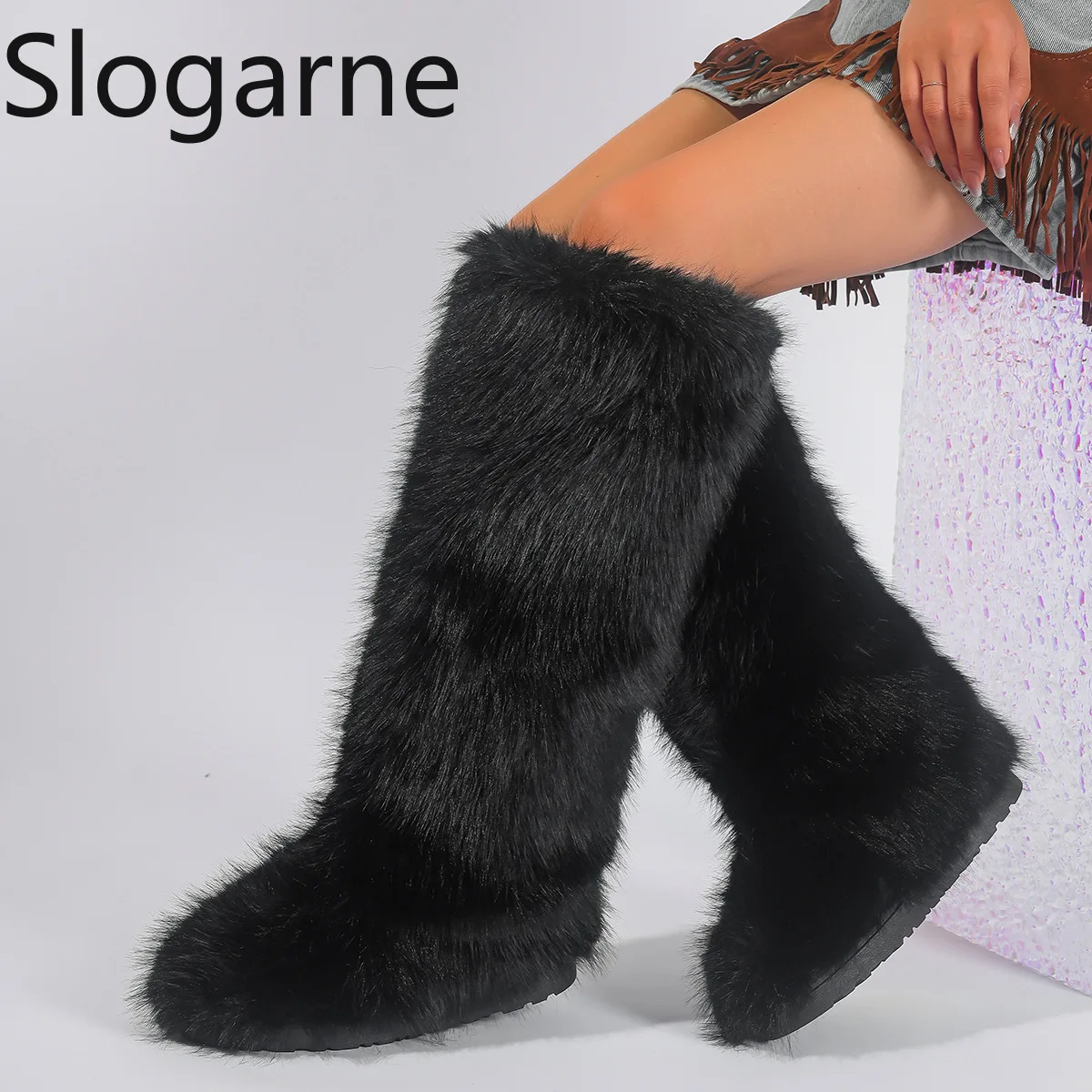 

Winter Over Knee Fur Snow Boots Women Y2K Fox Faux Fur Boots Ladies Long Barrel Furry Shoes Girls Fashion Platform Warm Shoes