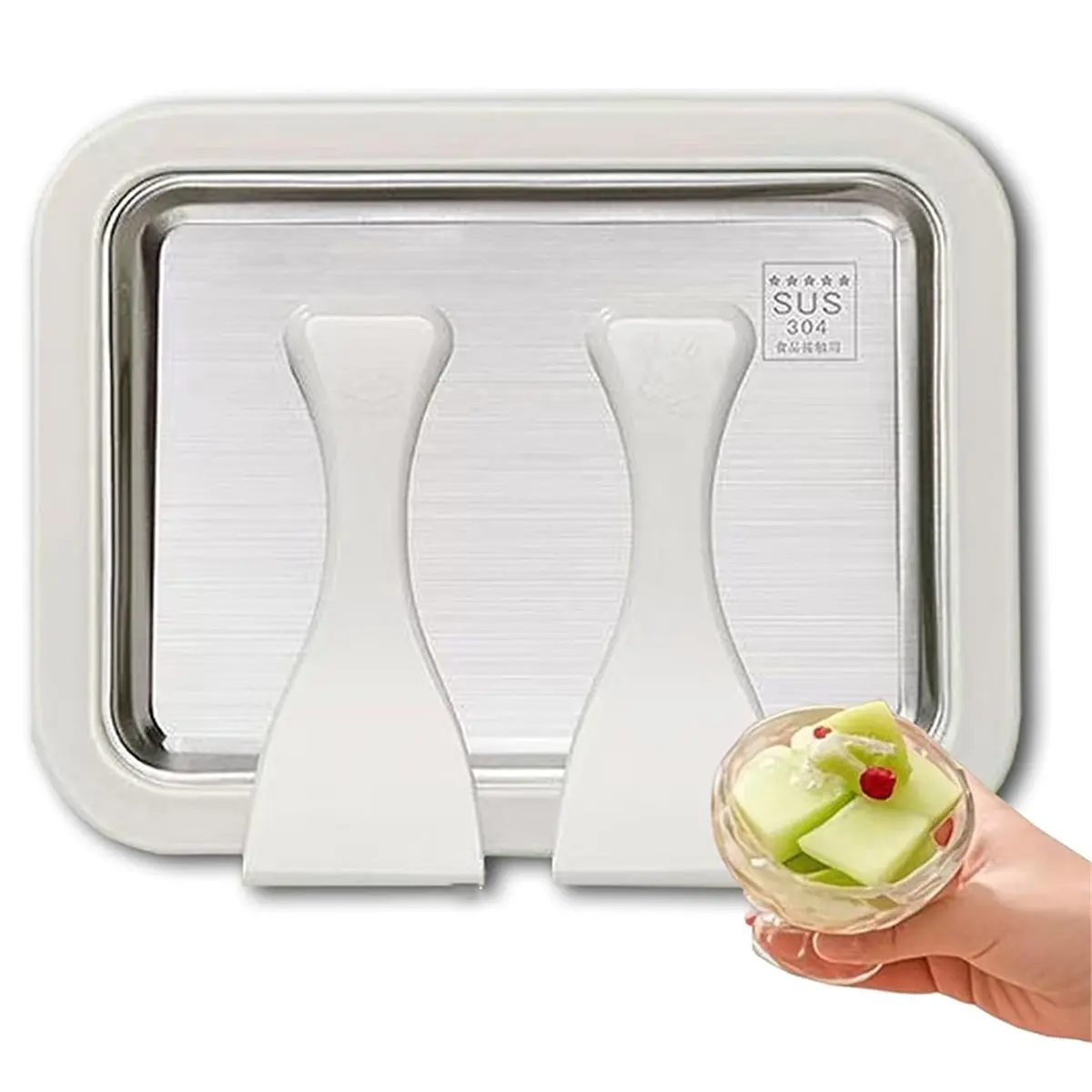 AA83 At-Home Rolled Ice Cream Maker Kit, Instant Ice Cream Maker Tray with 2 Scrapers for DIY Rolled Ice Cream