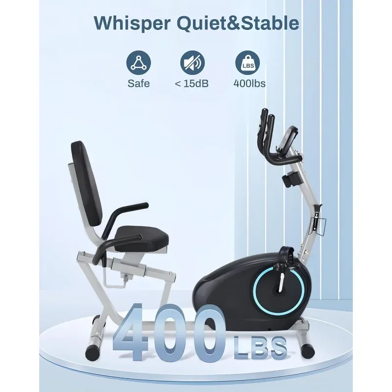 Bicicleta estática reclinada para personas mayores: asiento de ajuste rápido, bicicleta reclinada magnética con resistencia silenciosa de 16 niveles