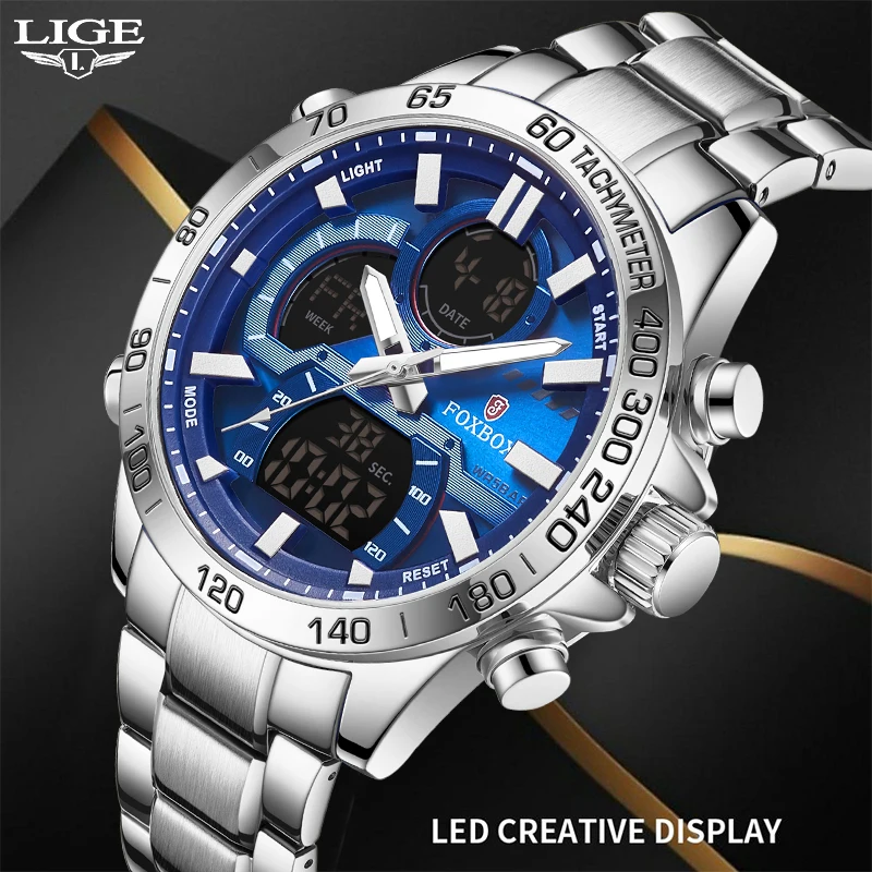 

LIGE 2023 New Watches For Men Luxury Brand Quartz Wristwatch Military Waterproof LED Digital Sport Man Clock Relogio Masculino