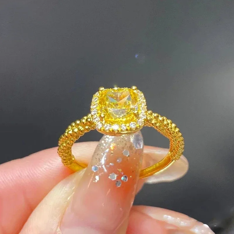 

Real 14 K Gold Color Yellow Crystal Gemstone Ring Necklace for Women Advanced Shiny Jewelry Sets Gift for Women Girlfriend