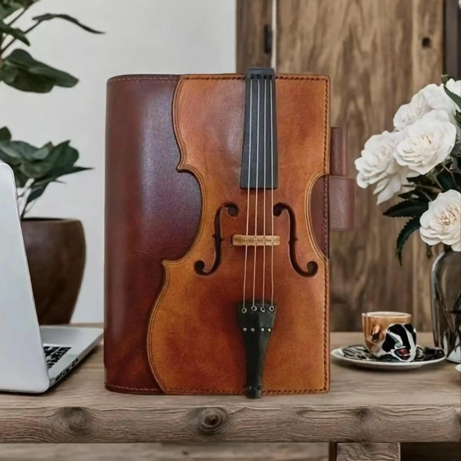 Leather Notebook Journal Violin Design Refillable Writing Pad Vintage Journal For Workplace School College Business Study