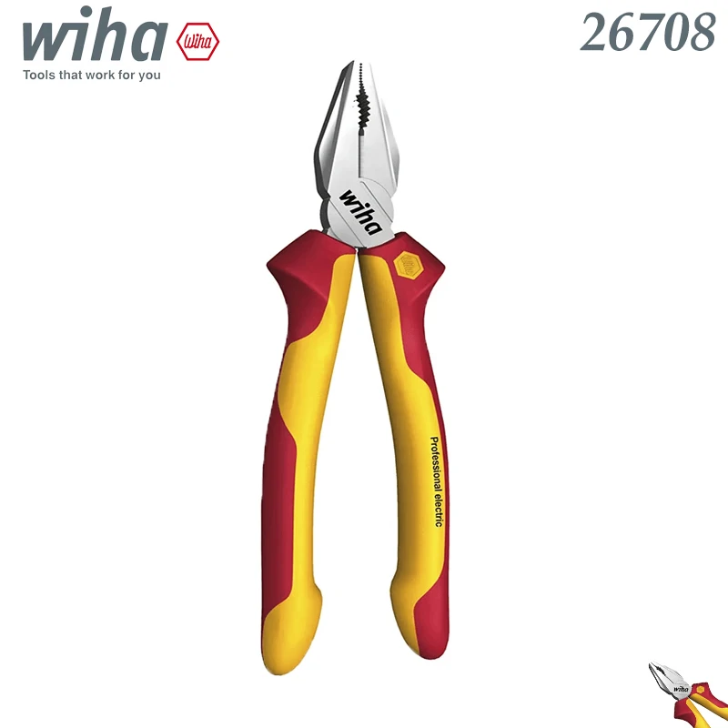 

Wiha 26708 VDE Insulated Combination Pliers, Red/Yellow 1000V Rated, for Safe Electrical Work