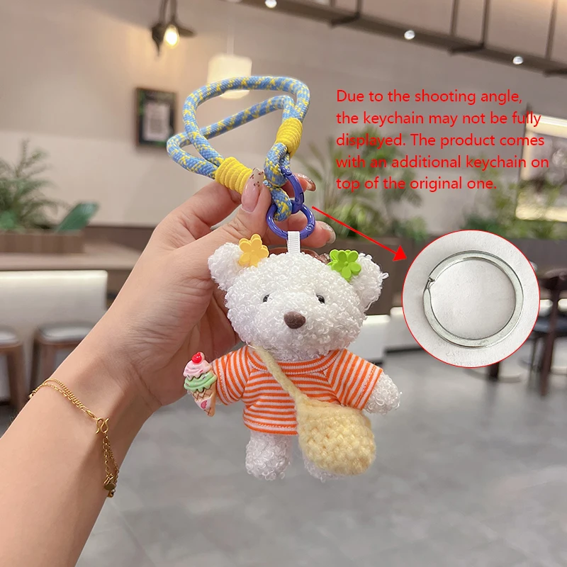 Creative Ice Cream Plush Teddy Bear Keychain Cartoon Cute Lanyard Bag Pendant Exquisite Fashion Couple Style Car Keychain Holida