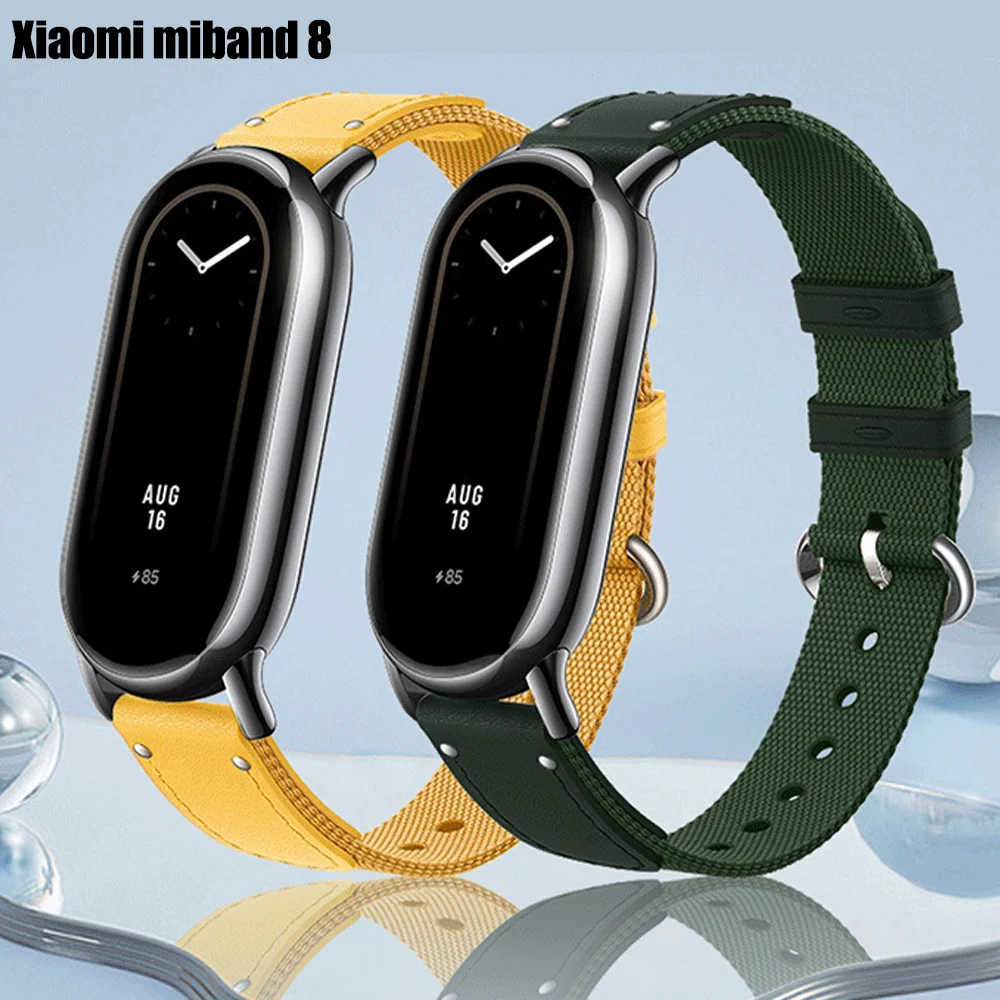 Correa de cuero para Xiaomi Mi band 8 y 9, repuesto de correa deportiva NFC, pulsera inteligente 9/8, accesorios de nailon