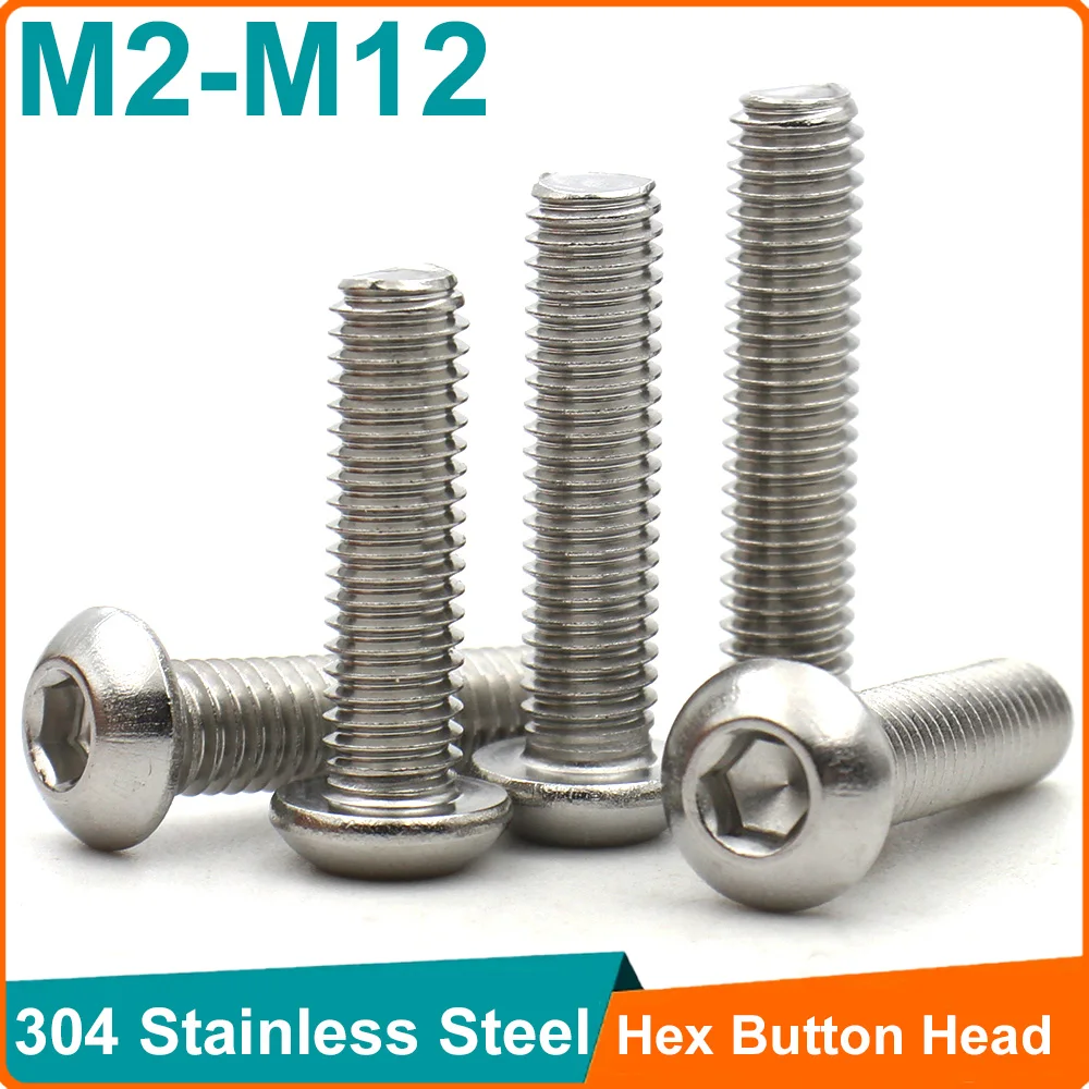 

100-2pcs M2 M2.5 M3 M4 M5 M6 M8 304 Stainless Steel Round Head Hex Hexagon Socket Button Screw Extended Bolts Cup Screws