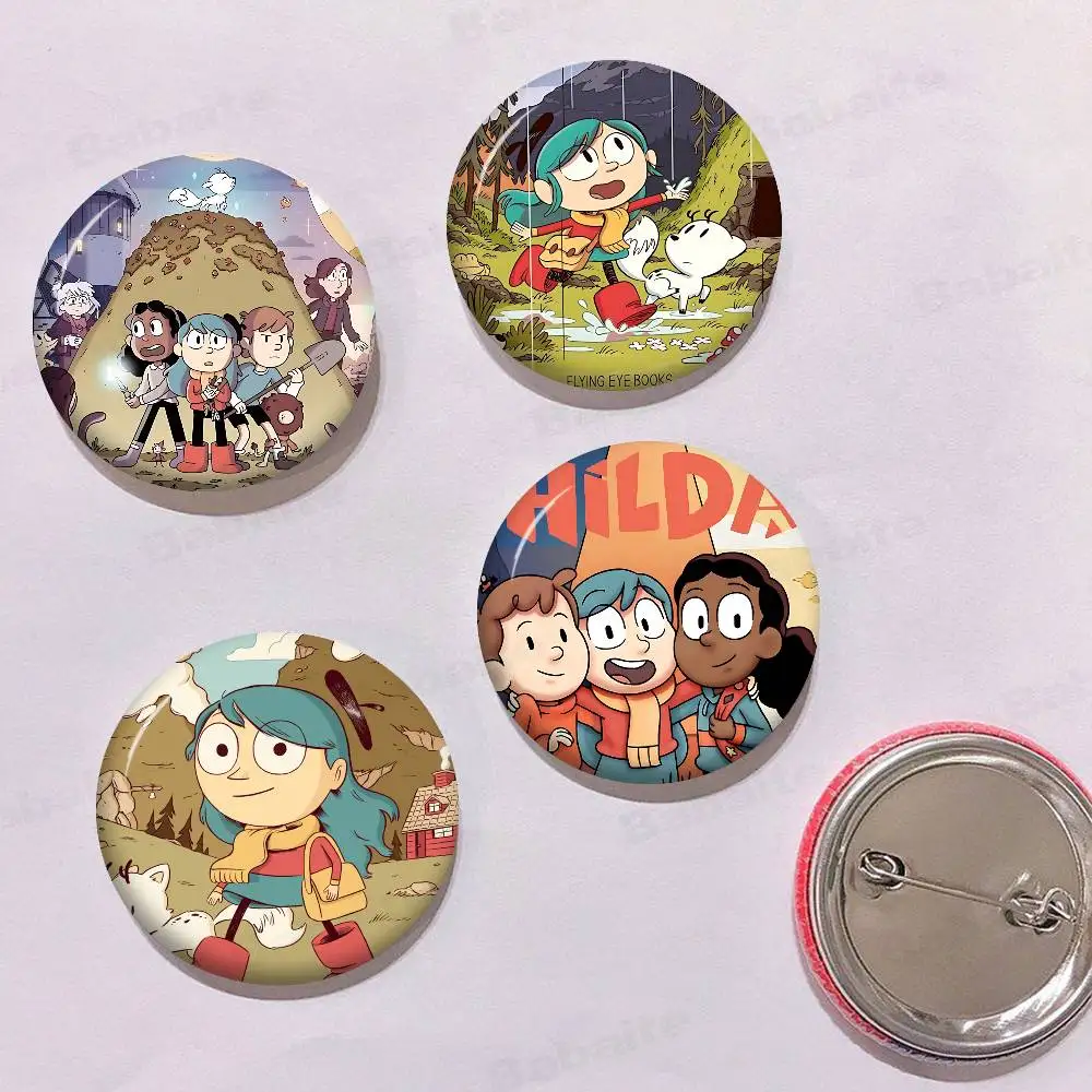 Hot Cartoon Movie H-Hilda Creative Pins Funny Round Snap-in Brooch Badge Backpack Hat Accessories Jewelry Gifts For Friend