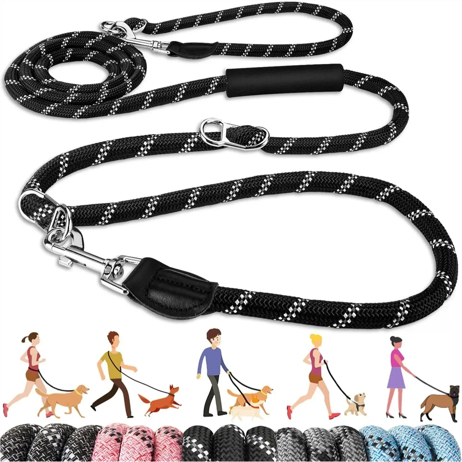 

Hands Free Dog Leash 10FT Adjustable Training Lead 1/2 Inch Nylon Heavy Duty No Pull for Large Medium Dogs Tangle Free Reflective Waist Leash for Walking Running Black