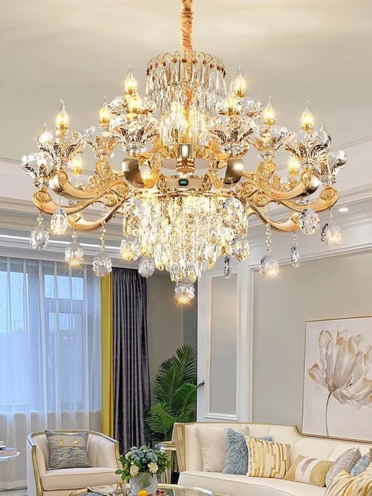 Villa living room large entrance decoration custom chandelier European luxury gold crystal bracket