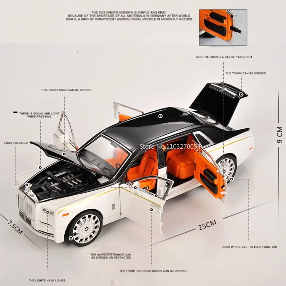 1:20 Rolls-Royce Phantom klasyczny Model miniaturowy samochód zabawki stop odlewany dźwięk światło wycofać pojazdy zabawki dla dzieci prezenty świąteczne