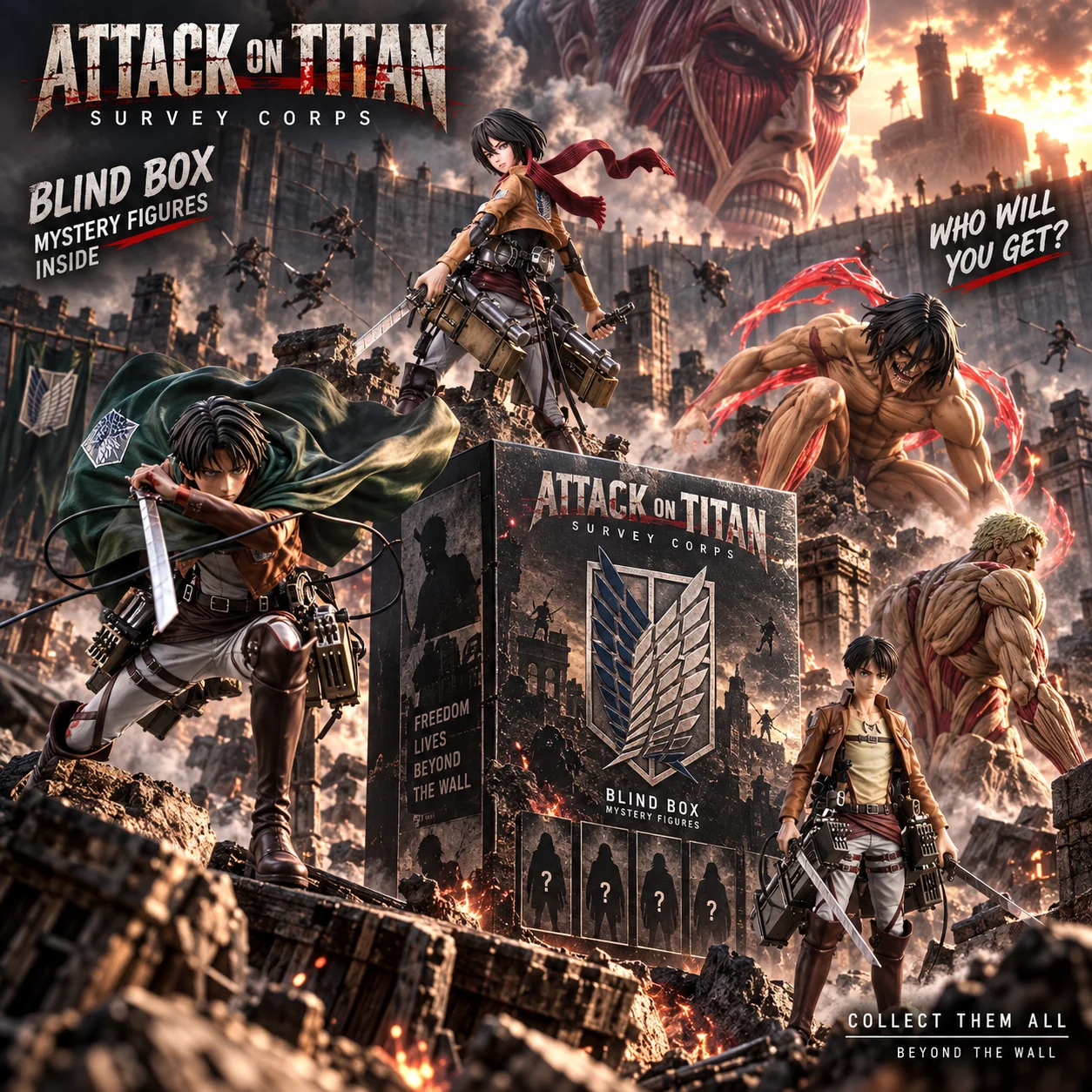 Figura de Ataque a los Titanes, Caja Misteriosa de Anime, Caja Sorpresa con Figuras de Yeager, Eren Ackerman, Mikasa y Levi, Decoración de Escritorio