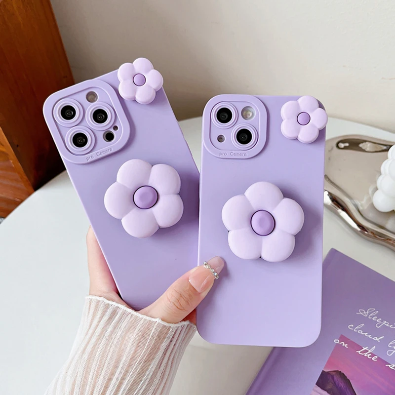 3D Cute Flower Stand TPU Soft Case for Oneplus 12 11R 11 Pro 10R 10T 9RT 8T 7T Pro 6T Mobile Phone Holder Cover