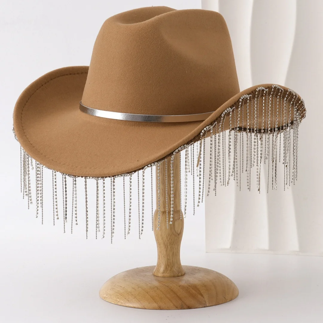 HongLuan Black Glitter Costume Hat Adult & Cowboy Hats Rhinestone for Woman, Cowboy Cosplay Female Accessories & Cowgirl Cap