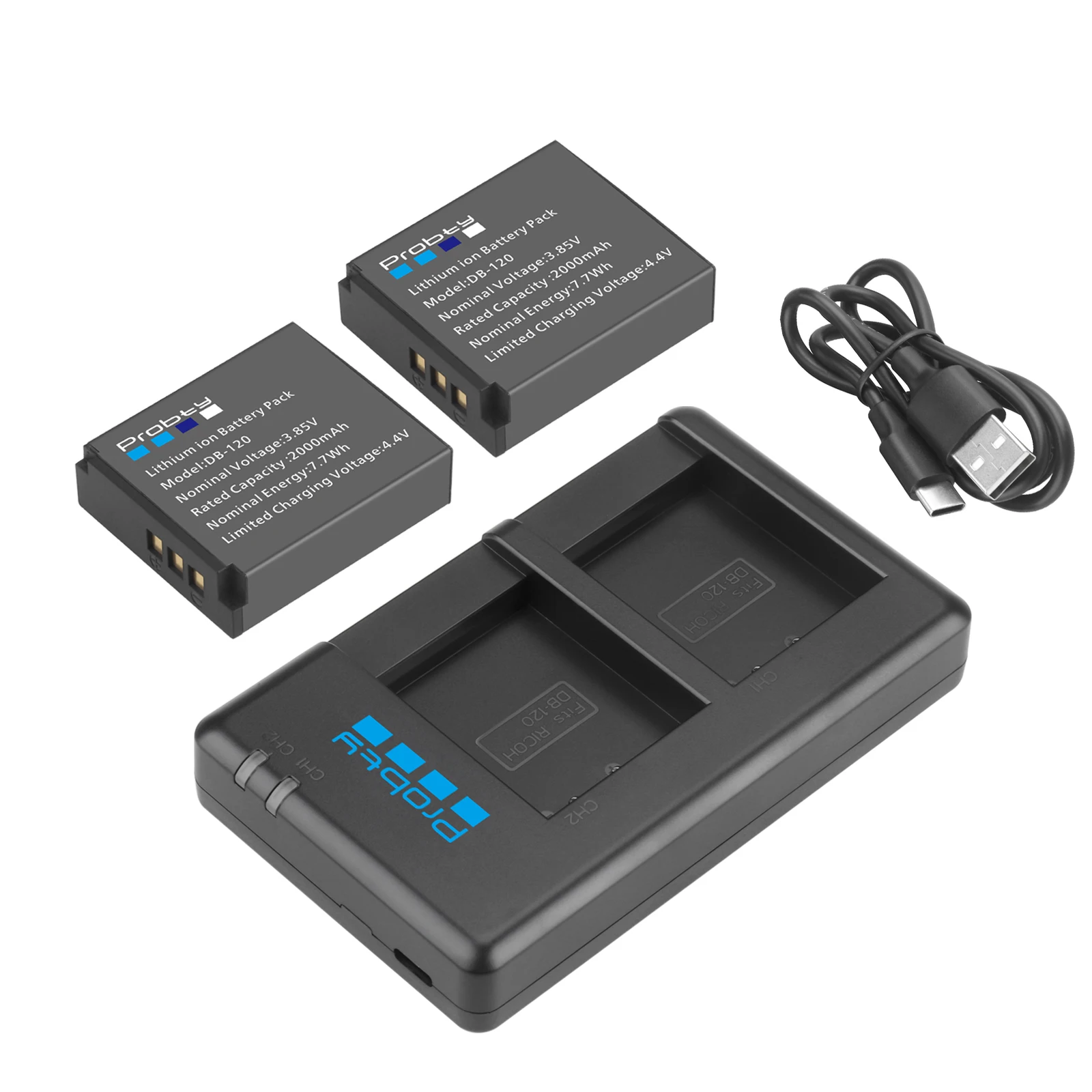 2000mAh DB-120 Rechargeable Battery with USB-C Port for Ricoh GR