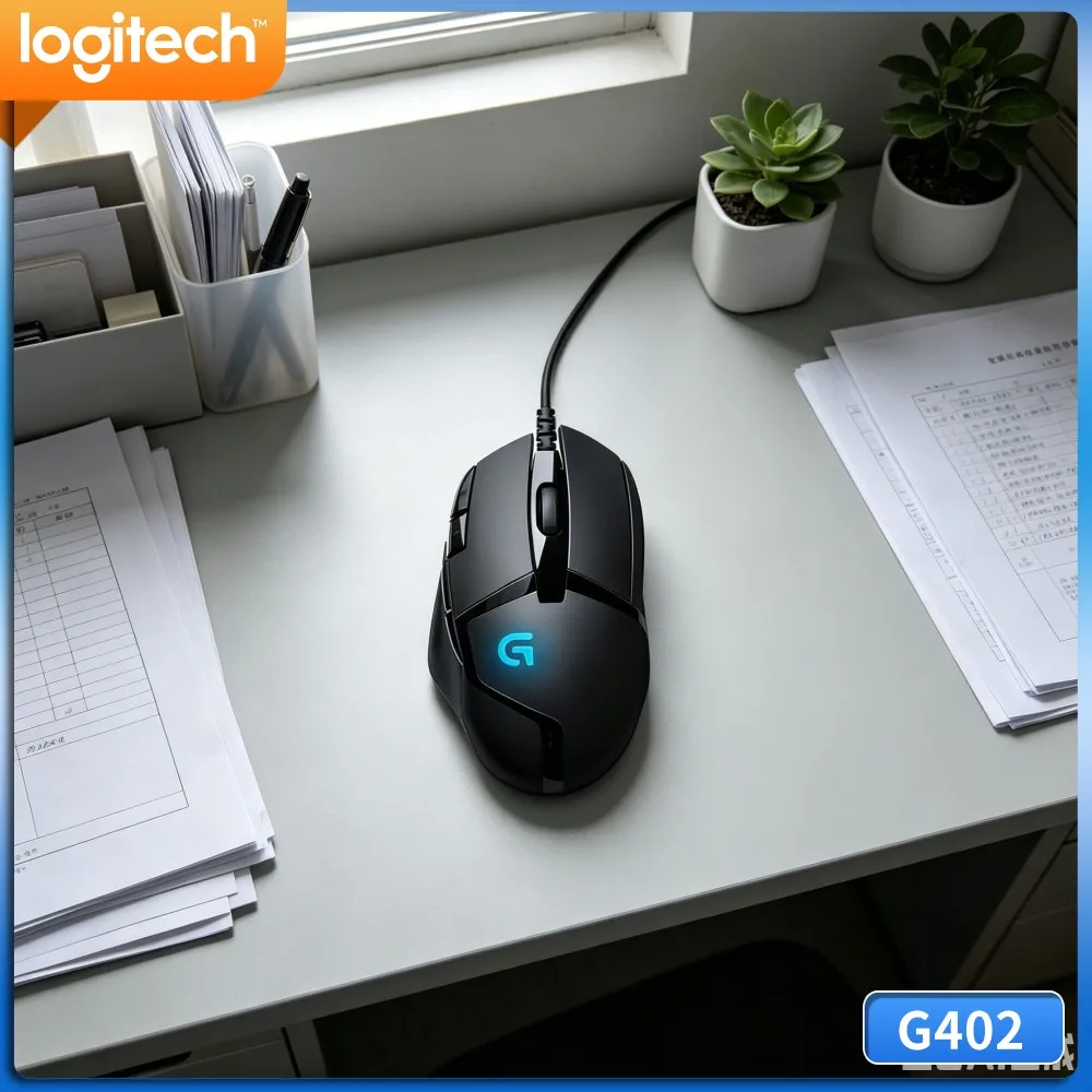 Professional Logitech G402 Gaming Mouse Fusion Engine Tech 8 Buttons 500 IPS 4 DPI Settings 4000 Anti-Slip Grips