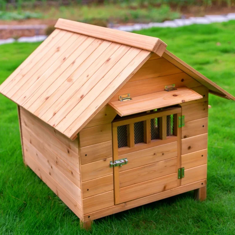 Solid wood dog house Outdoor pet Winter kennel All seasons Universal warm Wooden large dog Outdoor rainproof dog cage