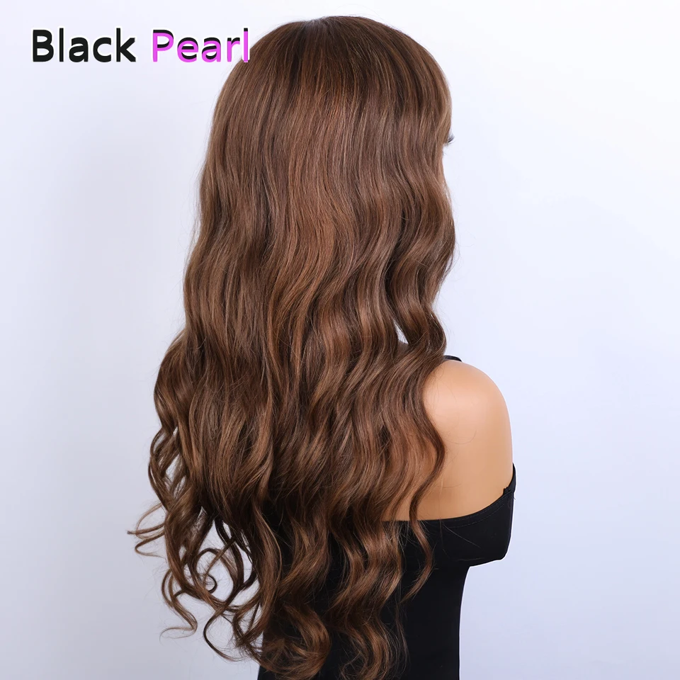 180D Highlight Body Wave Human Hair Wig With Bangs Wear To Go Ombre Blonde Brazilian Body Wavy Human Hair Wigs For Women image 4