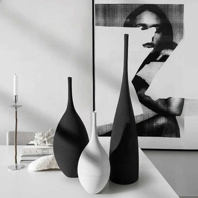 Black and White Simple Ceramic Vase Design Handmade Art Decoration Living Room Model Room Vase Decoration Home Decor