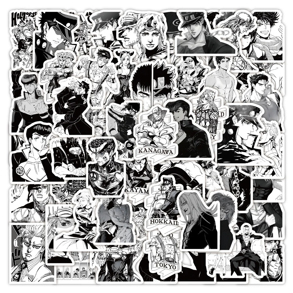 

10/30/60pcs Anime JoJo's Bizarre Adventure Stickers Waterproof Graffiti DIY Laptop Notebook Phone Cool Black White Manga Decals