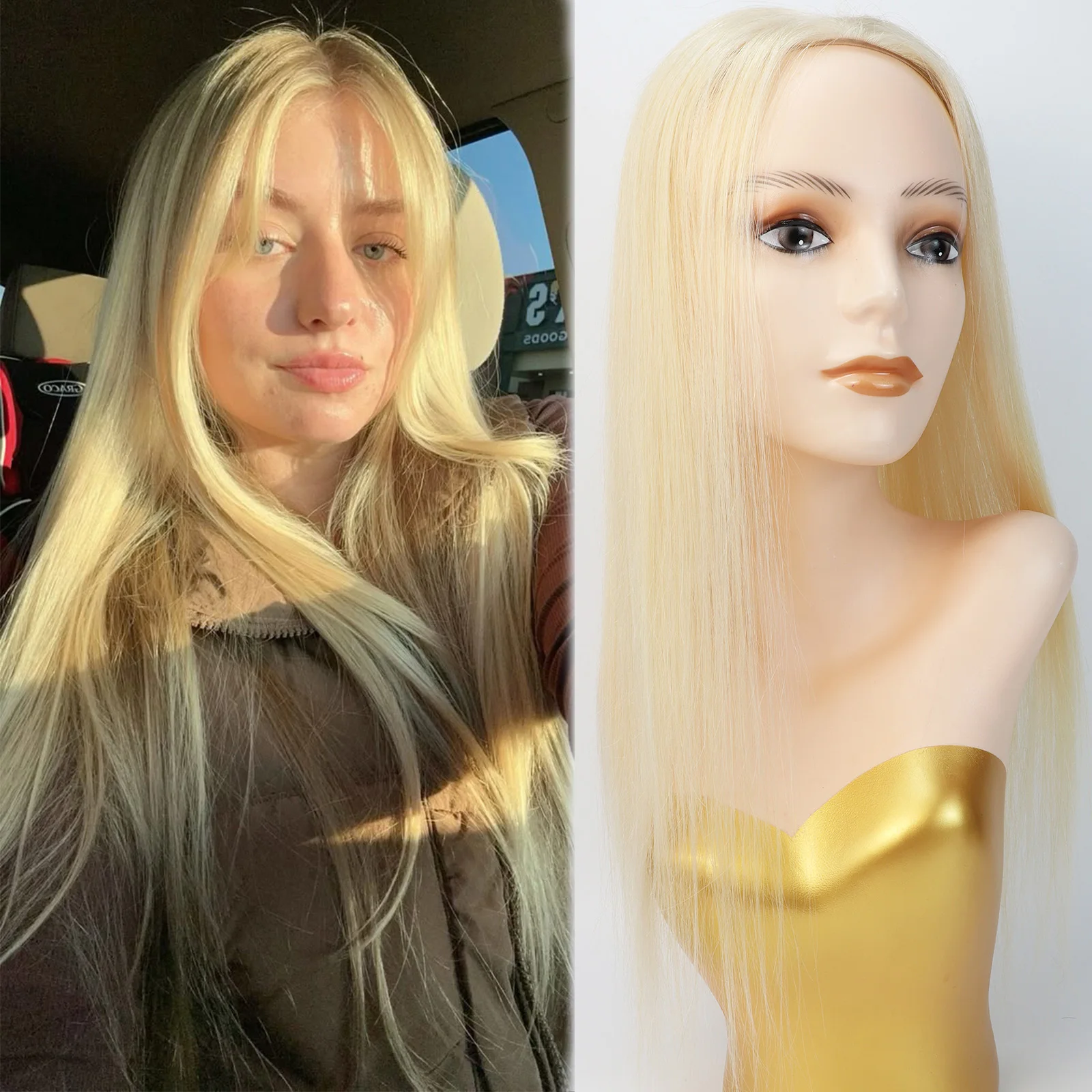 

Моно-база # Накладка для волос 613 из натуральных человеческих волос, светло-русая, полностью ручной работы, дышащая, с клипсами и полиуретановой окантовкой, для женщин.