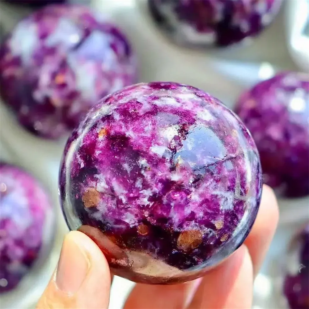 

Natural Purple Mica Tourmaline Crystal Sphere Healing Stone Meditation Home Ornaments