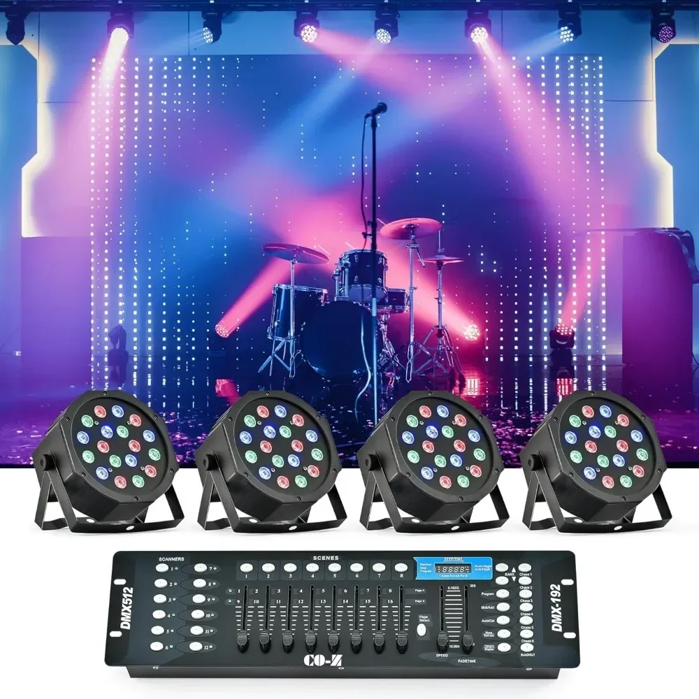 Effect Lighting , 8 Pcs 18x3W RGB Par Can Lights Package with Remote Controller Sound Activated Stage LED Stage Lights DMX