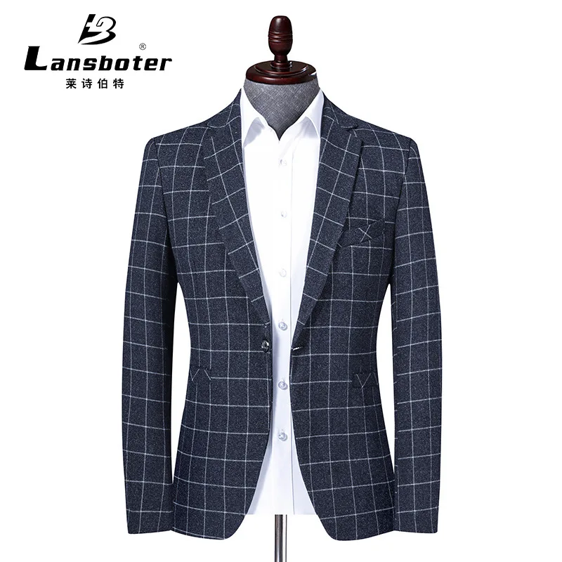 

Lansboter Spring And Autumn Men's Suit Jacket Plaid Business Casual Slim Fit Korean Small Suit Coat