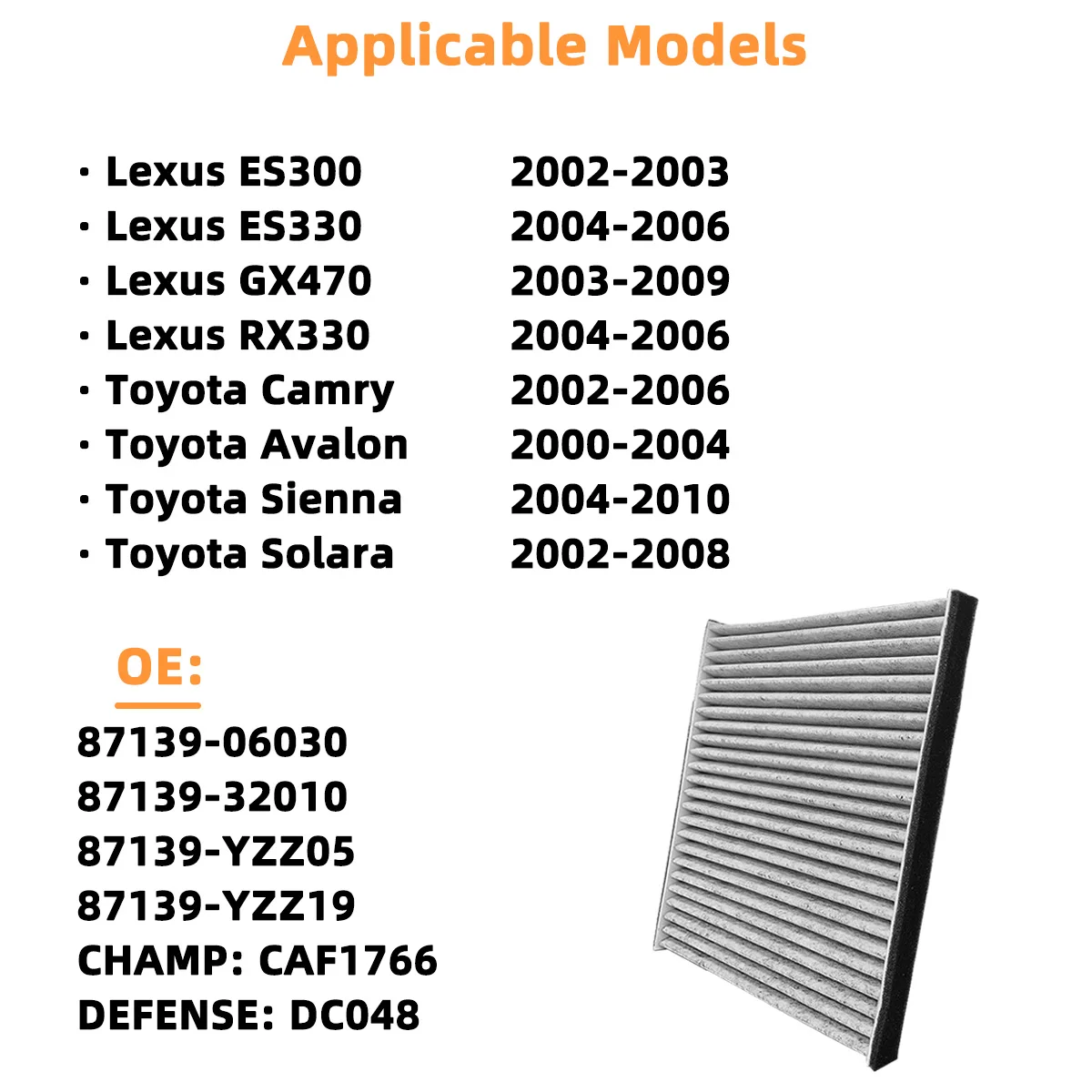 Auto-Innenraumluftfilter Aktivkohle CF10132 Passend für Lexus ES300 GX470 RX350 Toyota Avalon Camry Sienna, 87139-06030, 87139-YZZ19 – Detail 7