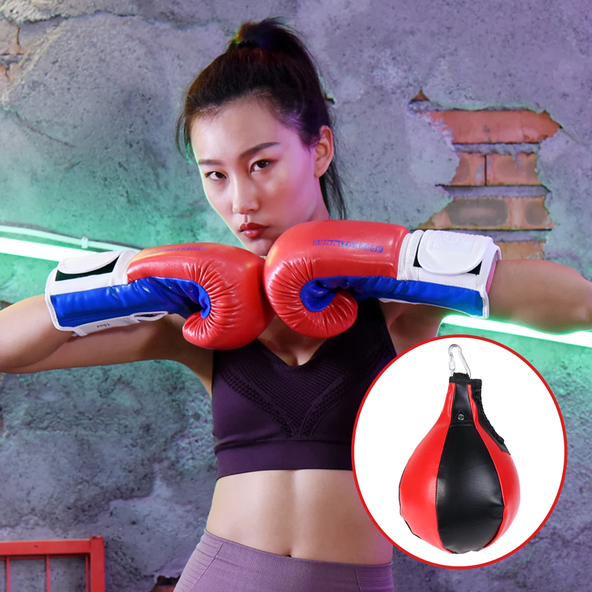 

1PC Boxing Ball Bag Training Ball Pear Shape PU for Training Workout Exercise Agility Training (Black and Red)